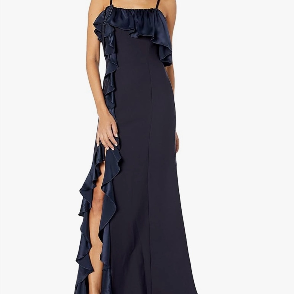 NWT Elegant Navy Ruffle Evening Gown Sz 2